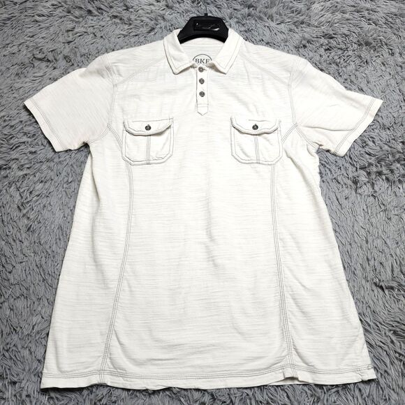 BKE‎ Polo Shirt Mens Large Standard Fit Chest Pockets Casual Button Up White - Picture 1 of 10